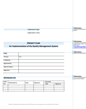 Project Plan for ISO 9001 Implementation (MS Word)