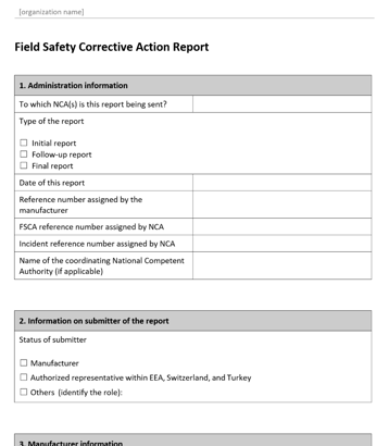 Field Safety Corrective Action (FSCA) Report Under the EU MDR