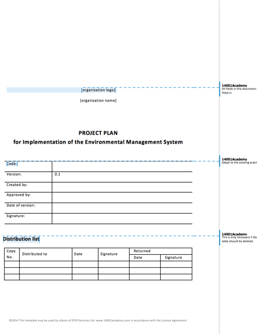 Project Plan for ISO 14001 Implementation (MS Word)
