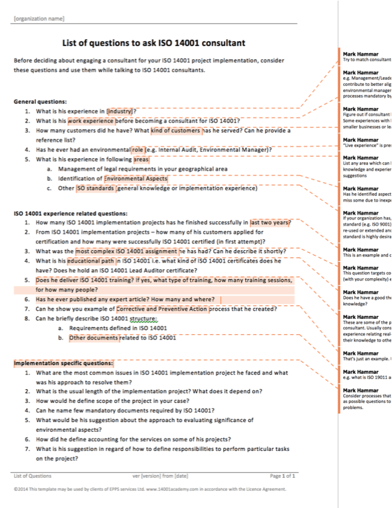 List Of Questions To Ask An ISO 14001 Consultant