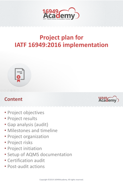 Project Plan for IATF 16949:2016 Implementation