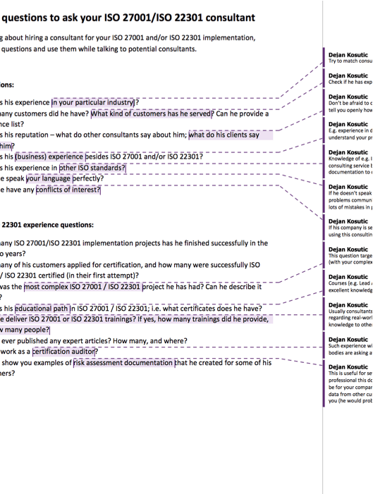 List of Questions to Ask an ISO 27001/ISO 22301 Consultant
